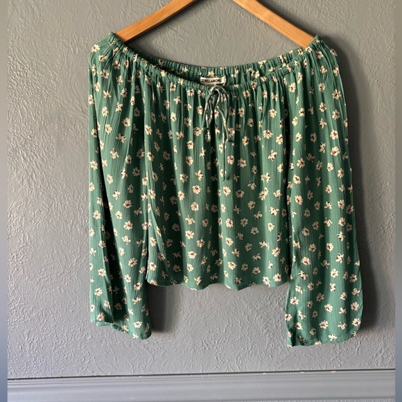 Billabong | Bell Sleeve Off-Shoulder Floral Top | M | Green - Picture 1 of 11